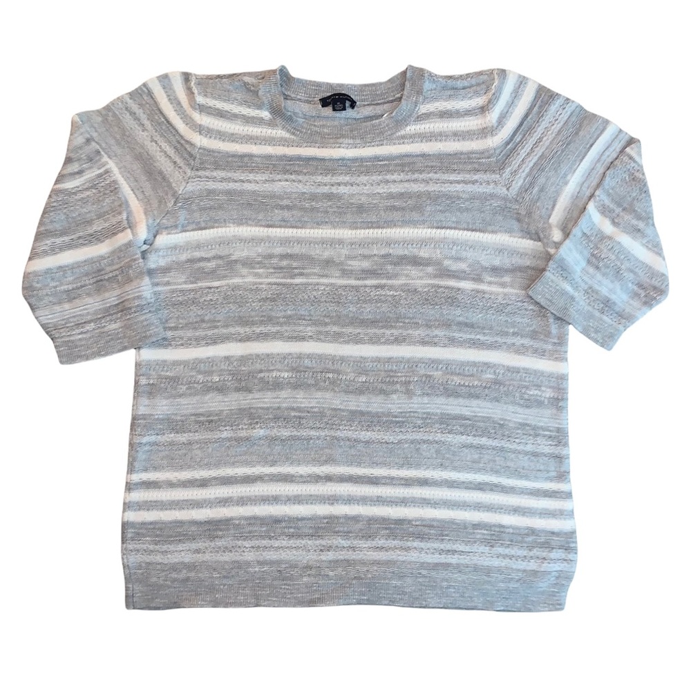 Grey & White Striped Half Sleeve Sweater